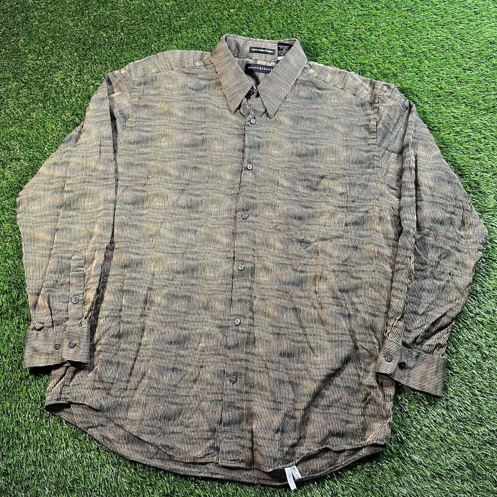 JHane Barnes Large Woven In Japan Textured Striped Button Down Shirt Mens